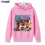 One Pieces Girls Hoodies Boys Long Sleeve Hooded Sweater Cartoon Japanese Anime Fashion Loose Kids Clothing