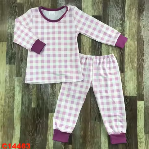 Girls Purple Polka Dots Autumn Baby Fall Pajama Set Childrens 0-16 years boy long-sleeved top + long