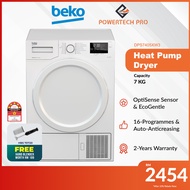 Beko Heat Pump Dryer with OptiSense 16-Programs EcoGentle Auto-Anticreasing (DPS7405XW3) - Available in 7KG