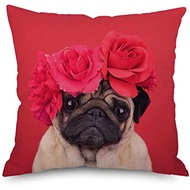 Pet Pug, Bulldog Decorative Cushion Pillowcase, Single-Sided Printing, Linen Square Cushion Cover 40X40cm