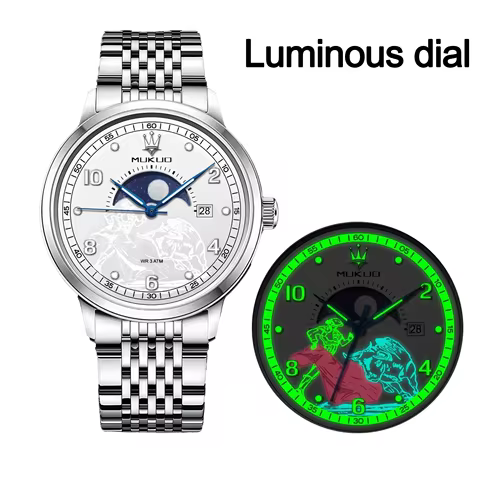 MUKUO New Men Quartz Watch Matador Design Waterproof Luminous Steel Band Business Wristwatch Gift wi