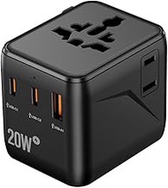 Universal Travel Adapter, International Power Adapter 2.0A 20W 2 USB C 1 USB A Ports, Travel Worldwi