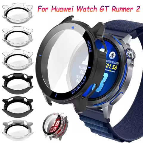 PC Case＋HD Glass For Huawei Watch GT Runner 2 Waterproof Protective Shell fOR Huawei Watch GT Runner