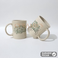 Kaibon 1pcs Dinner Mug 11oz Kopitiam Drinking Glass with Handle 320ml Floral Motif