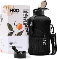 H2O Capsule 2.2L Half Gallon Water Bottle with Storage Sleeve and Removable Straw – BPA Free Large R