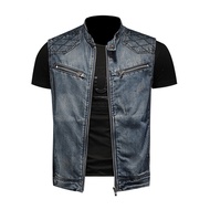 Gilet Di Jeans Da Uomo เสื้อกั๊กออกแบบแฟขั่นวินเทจGiacche Senza Maniche Uomo Streetwear Buco Strappa