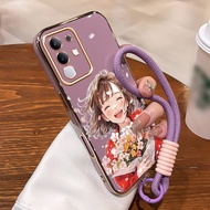 Casing hp For VIVO Y29 4G Y300T 5G T4X 5G Case aesthetic The Girl hold the flowers Kasing Cesing pla