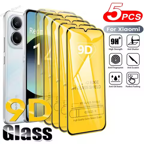 5Pcs 9D Screen Protector For Xiaomi Redmi Note 14S 13 12 11 10 9 13 Pro plus Tempered Glass For Xiao