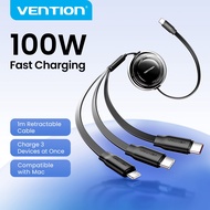 Vention 3 in1 3.5A Retractable Fast Charging Cable With Micro +Type C+ Lighting Support Data Transmi