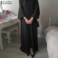 ZANZEA Muslimah Wanita Lengan Panjang Kasual Longgar Cardigan Wanita Abaya Muslim Maxi Cardigans