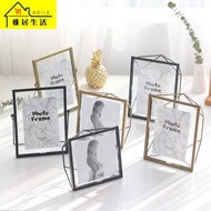 Nordic Creative ins Desktop Ornaments Geometric Metallic Color Glass Photo Frame Iron Photo Decorati