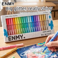 ENMY 24/12 Colors Super Shiny Glitter Color Markers with Light Valve Big Particle Glitter Office Sch