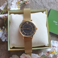 Kate Spade Classic Metro Grand Three-Hand Quartz Watch in Black Dial with Gold Mesh Stainless Steel 