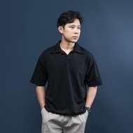 Fatto A Mano Poloshirt Men Boxy Fit Buttonless Men's Thick Knit Collar T-Shirt Black
