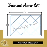 Set 3x4.44ft Diamond Mirror Bevel Mirror Wainscoting Deco Wall Mirror Cermin Bevel Dinding Wall Mirror Cermin Diamond