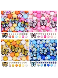 53pcs Butterfly Silicone Beads With Washers - Colorful & Elegant Wing Design, Suitable For DIY Jewel