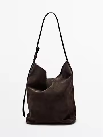 Women's single-shoulder bag, suede bucket bag, fashionable handbag, retro single-shoulder bag with w