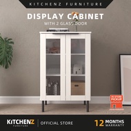 KitchenZ Glass Door Storage Display Cabinet Multipurpose 2 Doors/4 Doors M8060/M8120-WT