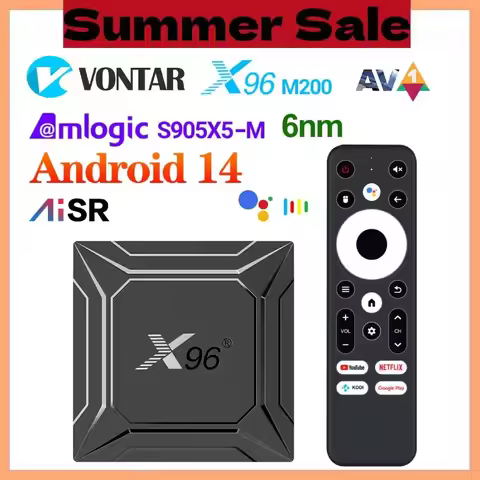 X96 M200 TV Box Android 14.0 Amlogic S905X5M Quad Core Build in AI-SR AV1 4K ULTRA HD 1000 LAN Dual 