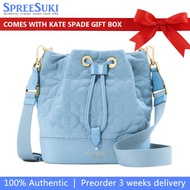 Kate Spade Handbag In Gift Box Spade Flower Quilted Fabric Bag Montauk Blue # KK076