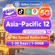 Asia-Pacific 12 eSIM 5G High Speed Support TT 1-30 Days 1-50GB Unlimited Data Asia eSIM Malaysia