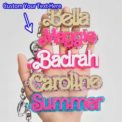 Backpack Pink Color Customize 3D Name Acrylic Tag Keychain Women Students Vertical Initial Pendant P