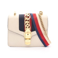 【二手】Gucci Sylvie Web Line 單肩包 431666 象牙色皮革 Sylvie 鏈條單肩包 女士二手 B