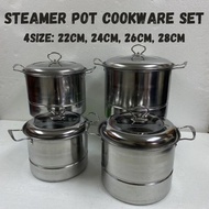 [4-size] Stainless Steel Steamer Pot Cookware Set (22cm, 24cm, 26cm, 28cm) / Set Periuk Pengukus 4 s