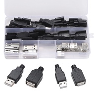 Teansic 20 Set USB 2.0 Type A Female/Male Connector,4 Pin USB2.0 Plug Connectors with Black Plastic 