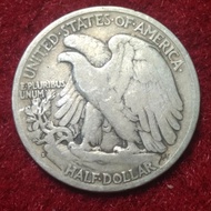 Koin Kuno Silver Liberty Walking Amerika Half Dollar Tahun 1927 - Asli