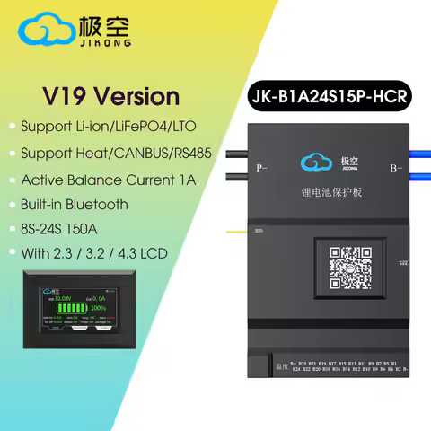 JK BMS B1A24S15P-HCR RS485 CAN 8S-24S 150A 1A BALANCE CURRENT BMS Li-ion Lifepo4 LTO bms With 4.3LCD