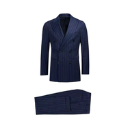 KINGMAN Blue Stripe Double Breastred Suit เสื้อสูทตัดใหม่ สีเหลือง เบลเซอร์ แฟชั่น สั่งตัดตามสัดส่วนได้