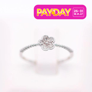 Happy Jewelry แหวนดอกไม้ทองขาว 9k (37.5%) ฝังเพชรแท้ Single cut สวยงามเล่นไฟดีมากๆ 0.6g 3pt SI305