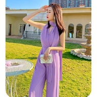Korean style purple sleeveless jumpsuit women's 2023 Summer new French temperament design sense jumpsuit women's high wa