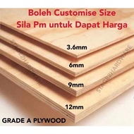 GRADE A Multipurpose Plywood Timber Panel / Papan Kayu / Papan Rak /Papan Kayu / 3.6mm/6mm/9mm/12mm Ready Stock