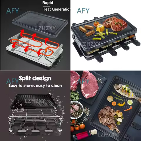 Electric Table Grill for Korean BBQ and Raclette Cheese Melting Set for 8 People Nonstick Surface Ad