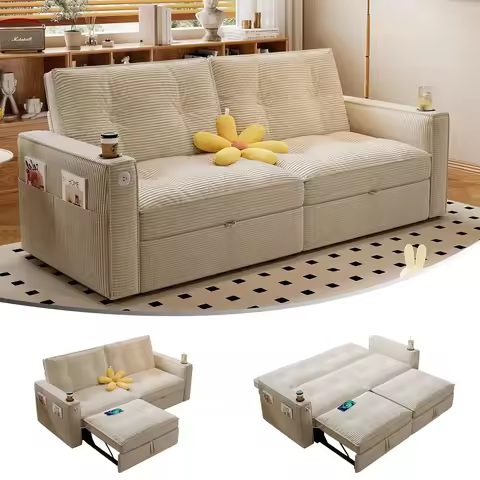 73" Queen Size Sofa Bed, Loveseat Sleeper Sofa with Pull Out Bed, Pockets and USB, Modern 2 Seater C