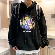 Hoodie【M-8XL】Korean Fashion Men's Trendy Hoodie Printed Hooded Sweatshirt Graffiti Design Letters Ho