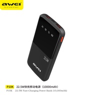 Awei P10K 10000mAh PD 22.5W Power bank fast charging 3 ports power banks LED Digital display powerbank for iPhone Samsung Pixel iPad