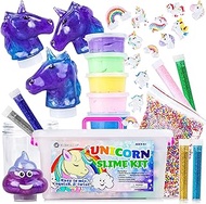 LightSpring Unicorn Slime Kit for Girls - Toy Slime Kit with Fluffy Slime Kit, Unicorn Slime, Charms, Emoji Slime, Floam Beads, Glitter Add Ins - DIY Rainbow Unicorn Slime Making Kit and Accessories