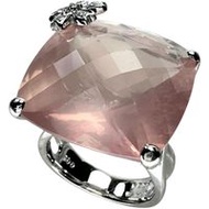 TASAKI Rose Quartz 25.39ct Ring with 0.05ct Diamond, 18K White Gold, 14.7g, Size 12.5, Women's