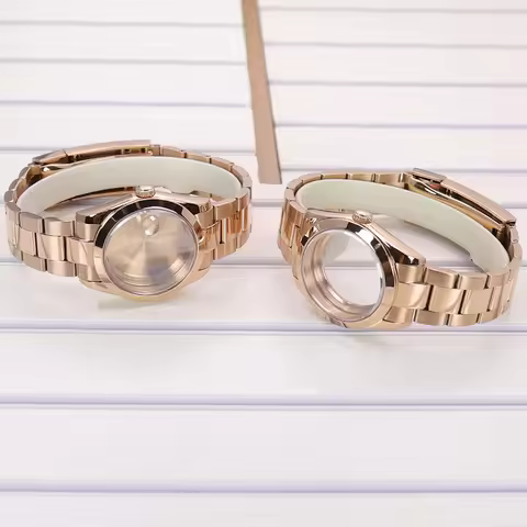 36mm 39mm Bevel Edge Watch Case Sapphire For Seiko Nh35 Nh34 Nh36 8215 Movement 28.5mm Dial Rose Gol