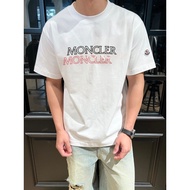 Mo * ier Tricolor Letter logo Print Casual Short Sleeve Men Women Loose Round Neck T-Shirt