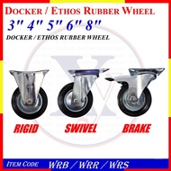 ( 3" 4" 5" 6" 8" ) DOCKER RUBBER WHEEL - RRS-SWIVEL, RRR-RIGID, RRB-BRAKE