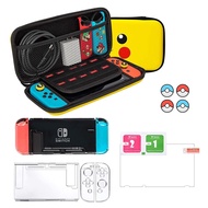 Carrying Case Compatible with Nintendo Switch with Protective Cover, HD Tempered Glass Screen Protector and 4pcs Thumb Grip Caps