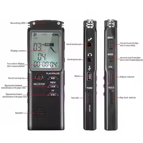 Digital Voice Recorder Mini Spy Professional Dictaphone Audio Recording with WAV,MP3 Player Grabador