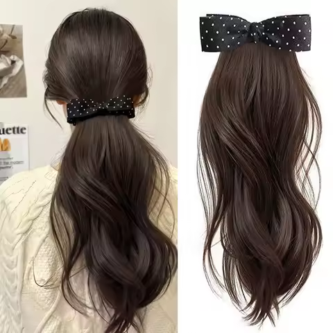 Synthetic Wavy Hair Ponytail Extensions Wig Bow Hair Claw Clip Ponytail Hairpiece Fluffy Wavy Hair P