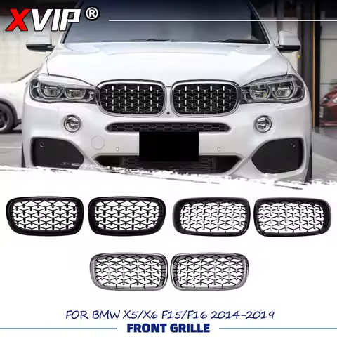 XVIP Chrome Silver Front Bumper Racing Grille For BMW X5 F15 X6 F16 2014-2019 Diamonds Style Chrome 
