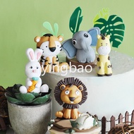 Jungle Animals Cake Decoration Soft Clay Cartoon  Animal Giraffe Elephant Lion Tiger Rabbit Padan Zoo Kids Birthday Cake Topper