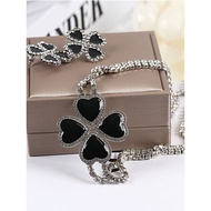 European American Exaggerated New Style Zircon Black Love Four-Leaf Flower Necklace Sweater Chain Cl